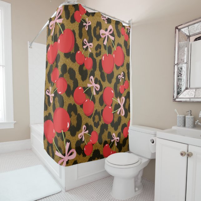 Red Cherries with Pink Bow Coquette Leopard Print (In Situ)