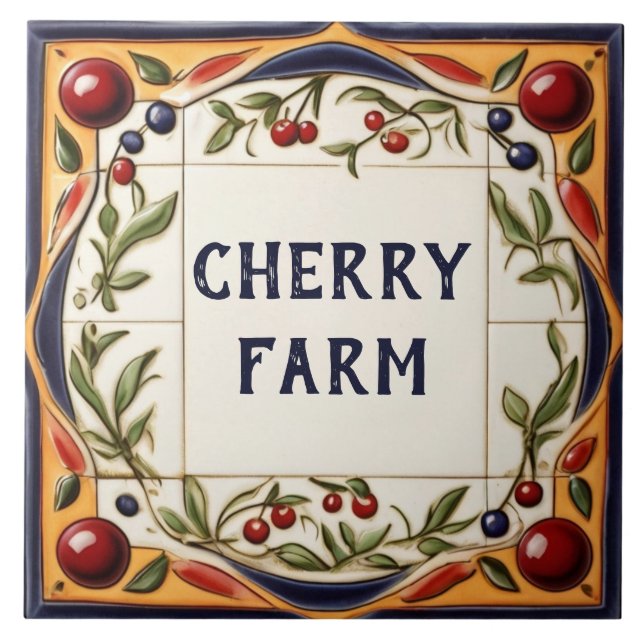 Red Cherry Art Custom House Name Plate Plaque Sign Tile (Front)