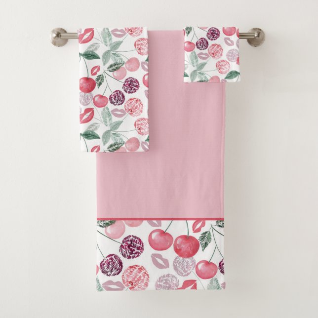 Red cherry berry fruit stylish bath towel set (Insitu)