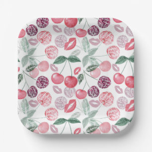 Red cherry berry fruit stylish paper plate