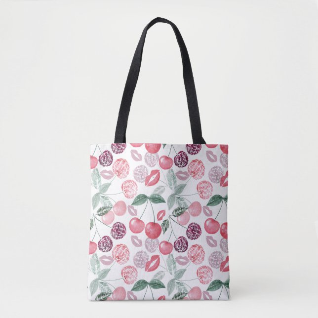 Red cherry berry fruit stylish tote bag (Front)