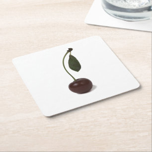 Red cherry berry square paper coaster
