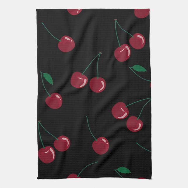 Red Cherry Black Kitchen Towels (Vertical)