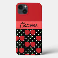 red cherry black polka dots vintage personalized 