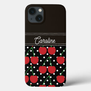 red cherry black polka dots vintage personalized iPhone 13 case