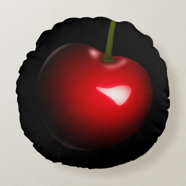 Red Cherry Black Round Pillow - Choose Colour (Front)