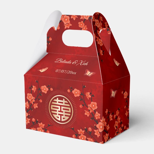 Red Cherry Blossom Blossom  | Chinese Wedding  Favor Box (Front Side)