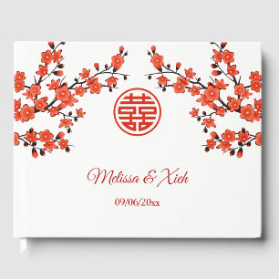 Red Cherry Blossom Chinese Wedding Guest Book