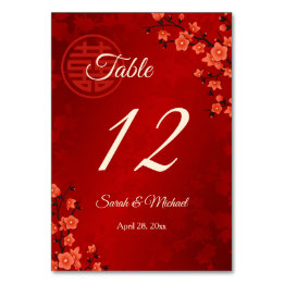  Red Cherry Blossom Chinese Wedding  Table Number