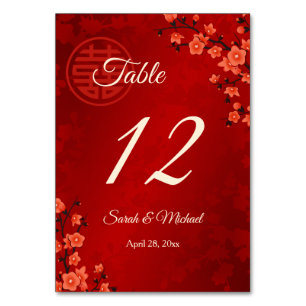 Red Cherry Blossom Chinese Wedding Table Number