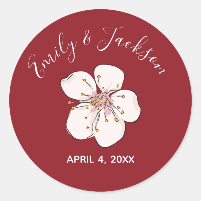 Red Cherry Blossom - Circle Sticker (Front)