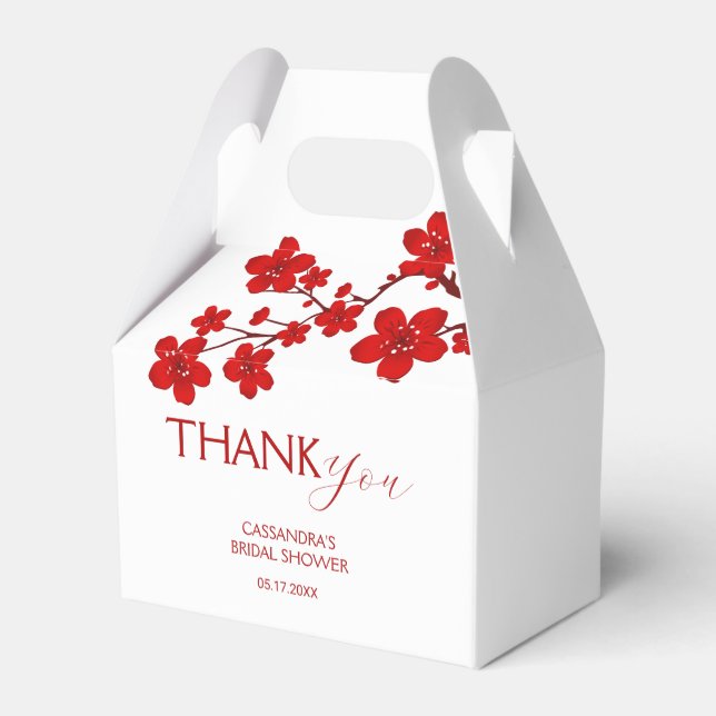 Red Cherry Blossom Floral Bridal Shower Favor Box (Back Side)