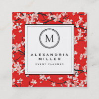 Red Cherry Blossom Floral | Monogram