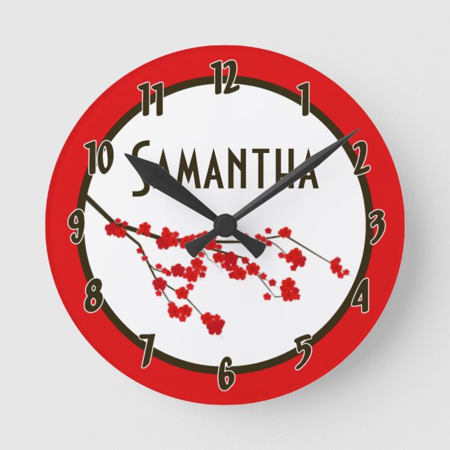 Red Cherry Blossom Flower Personalized Clock (Front)