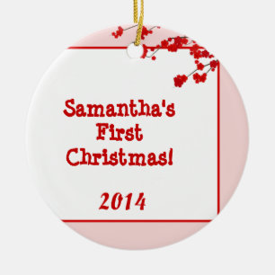 Red Cherry Blossom Personalized Name Ornament