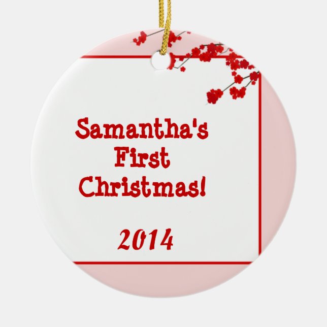 Red Cherry Blossom Personalized Name Ornament (Front)