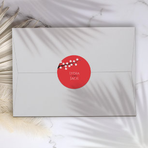 Red Cherry Blossom Themed Wedding Classic Round Sticker