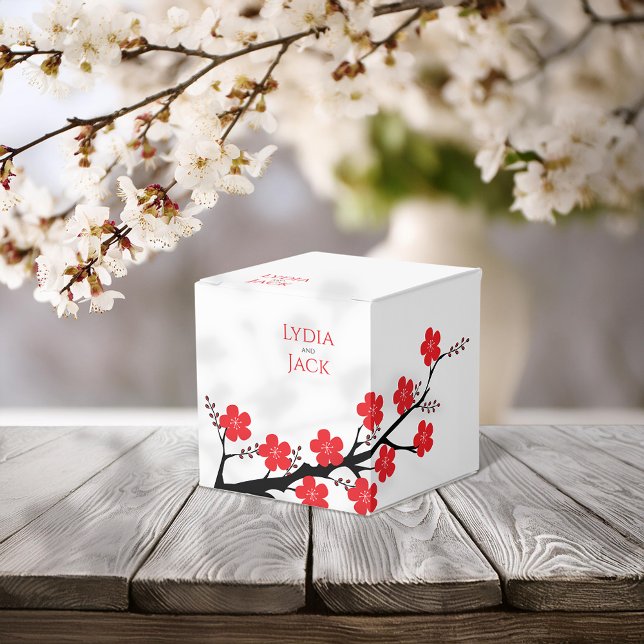 Red Cherry Blossom Themed Wedding Favor Box (Creator Uploaded)