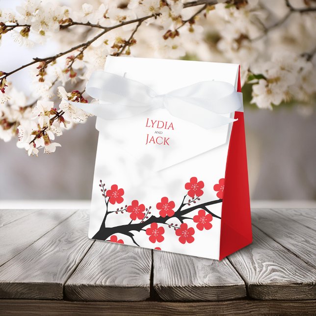 Red Cherry Blossom Themed Wedding Favor Boxes (Creator Uploaded)