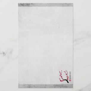Red cherry blossom three art "Gift of life" Stationery