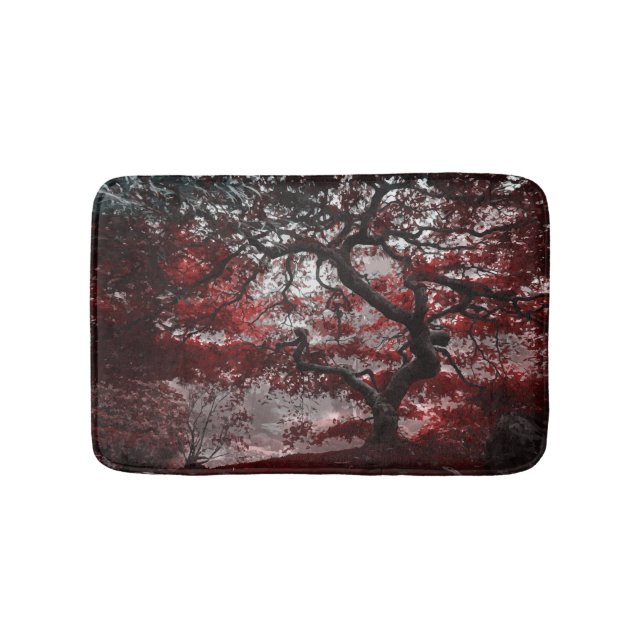 Red Cherry Blossom Tree Bath Mat (Front)