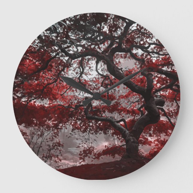 Red Cherry Blossom Tree  Large Clock (Front)