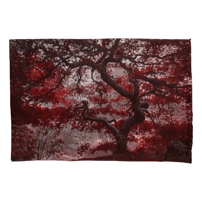 Red Cherry Blossom Tree Pillowcase (Front)