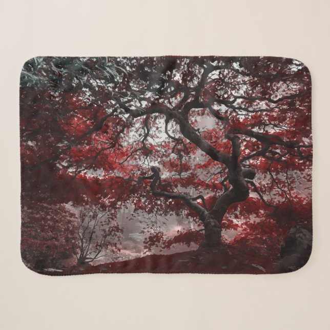 Red Cherry Blossom Tree Sherpa Blanket (Front (Horizontal))