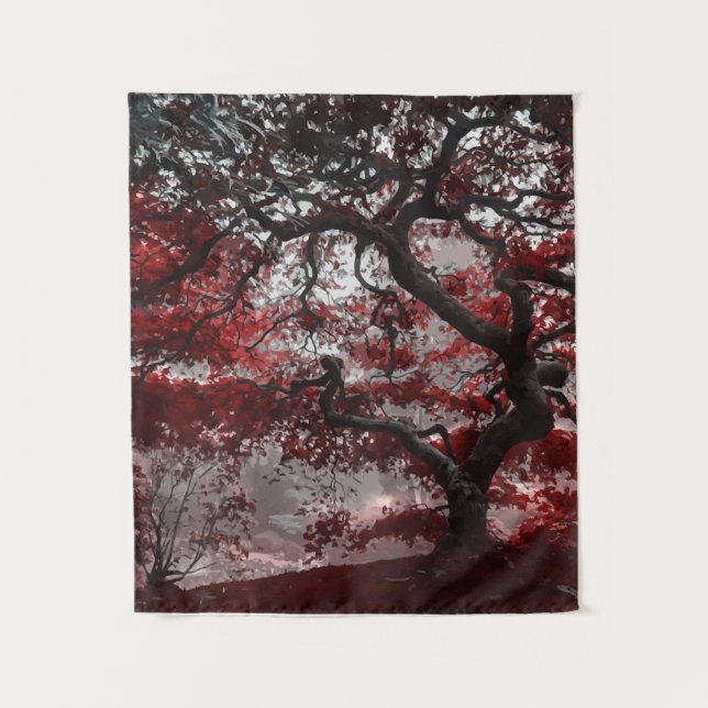 Red Cherry Blossom Tree Tapestry (Front)