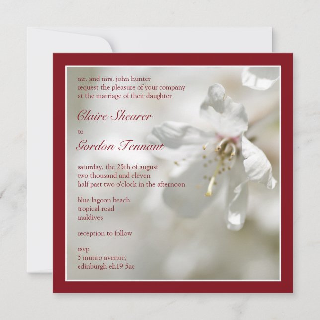Red Cherry Blossom Wedding Invitation (Front)