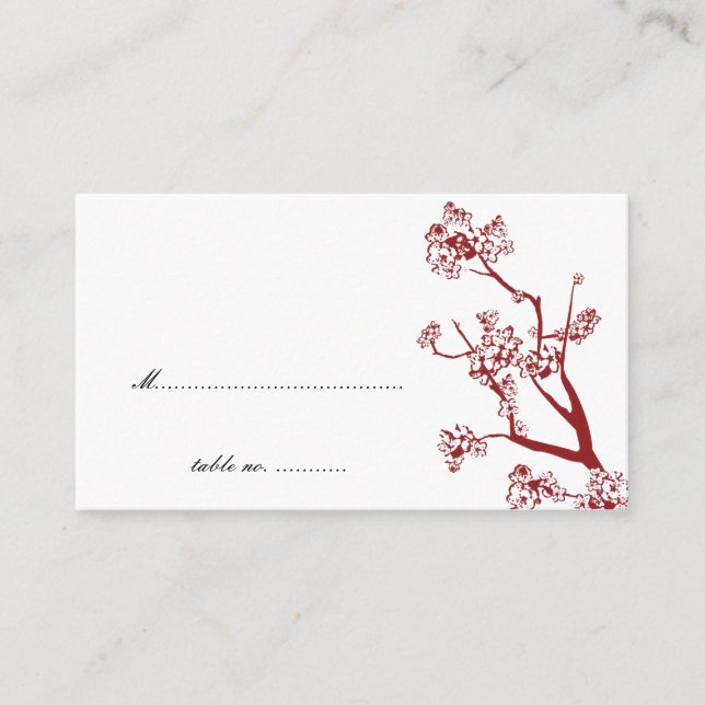 Red Cherry Blossom Wedding Table Place Cards (Front)