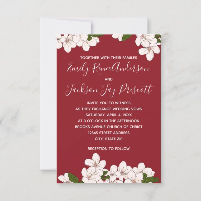 Red Cherry Blossoms - 3x5 Wedding Invitation (Front)