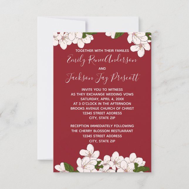 Red Cherry Blossoms - 3x5 Wedding/Reception Invite (Front)