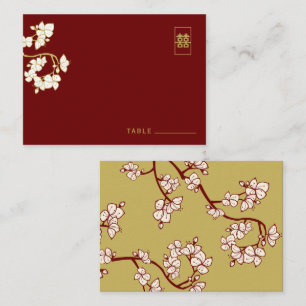 Red Cherry Blossoms Asian Wedding Guest Place Card