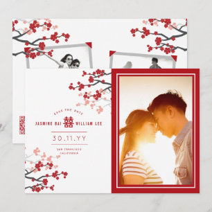 Red Cherry Blossoms Chinese Double Happiness Photo Save The Date