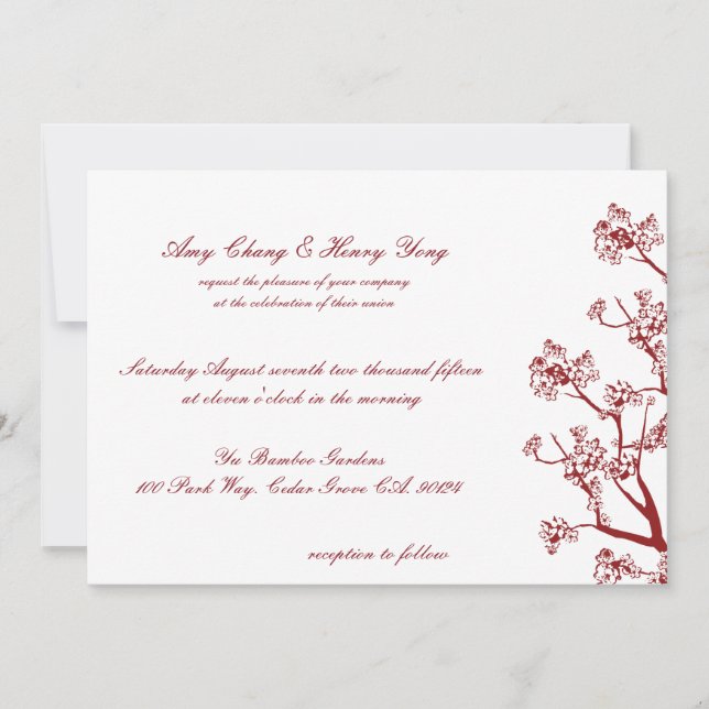 Red Cherry Blossoms Mariage Oriental Invitations (Devant)