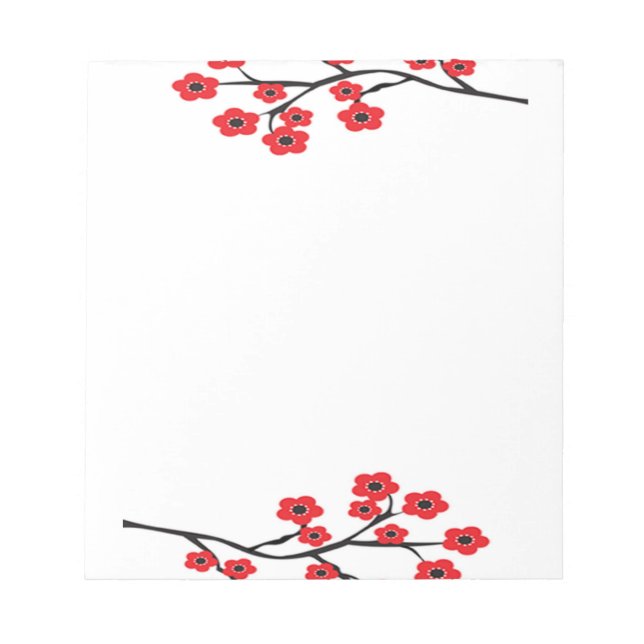 Red Cherry Blossoms Notepad (Front)