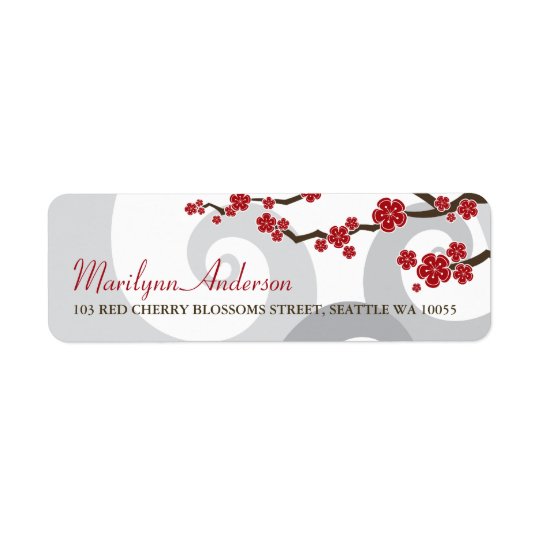 Red Cherry Blossoms Sakura Swirls Address Labels