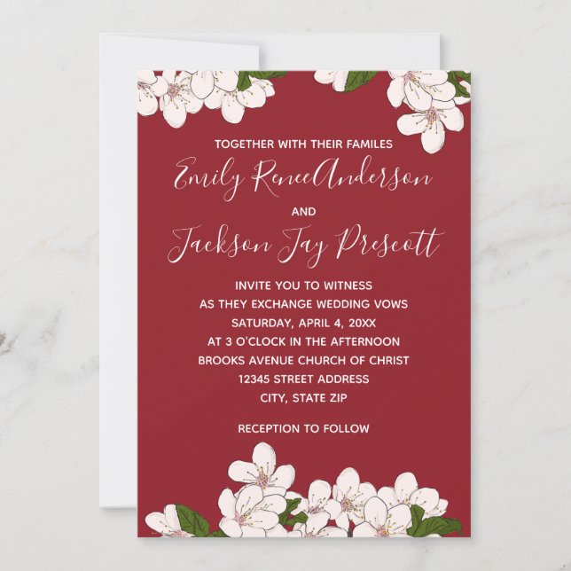 Red Cherry Blossoms - Wedding Invitation (Front)
