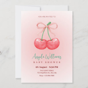 Red cherry bow baby shower invitation