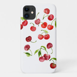 Red cherry cherries cute watercolor fruit iPhone 11 case