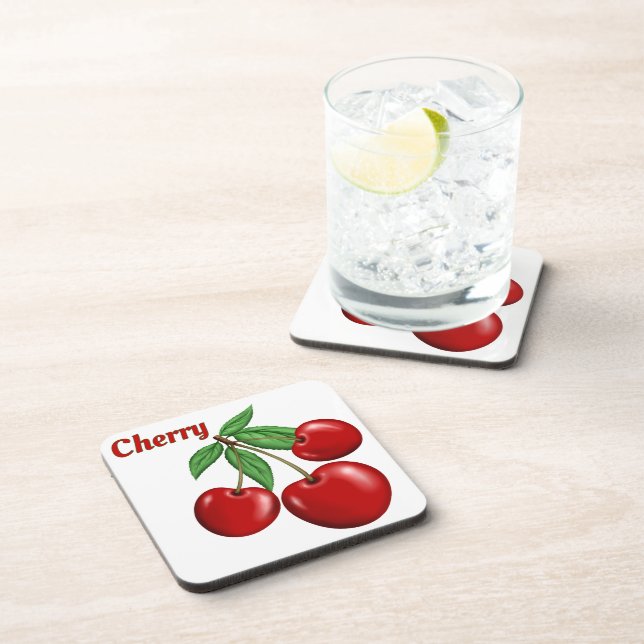 Red Cherry Cherries Design Personalized Coaster (Right Side)