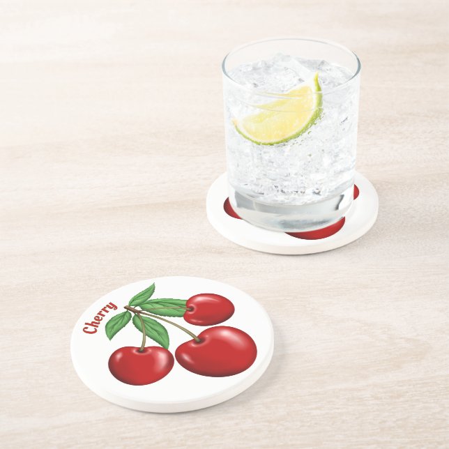 Red Cherry Cherries Design Personalized Coaster (Side)