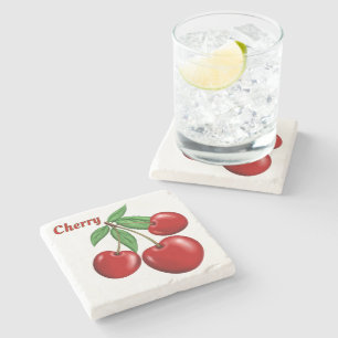Red Cherry Cherries Design Personalized Stone Coaster