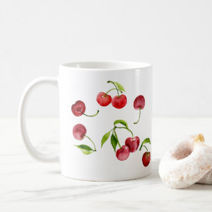 Red cherry cherries watercolor coffee mug