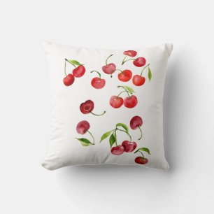 Red cherry cherries watercolor throw pillow