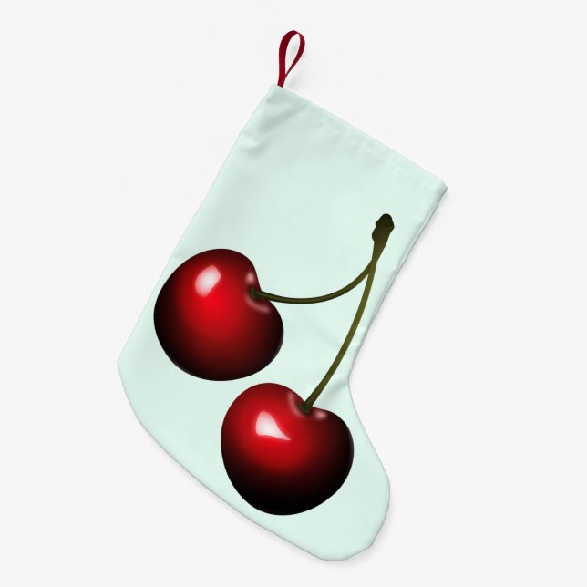 Red Cherry Christmas Stocking - Customizable (Front (Hanging))