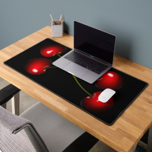 Red Cherry Custom Colour Black Desk Mat