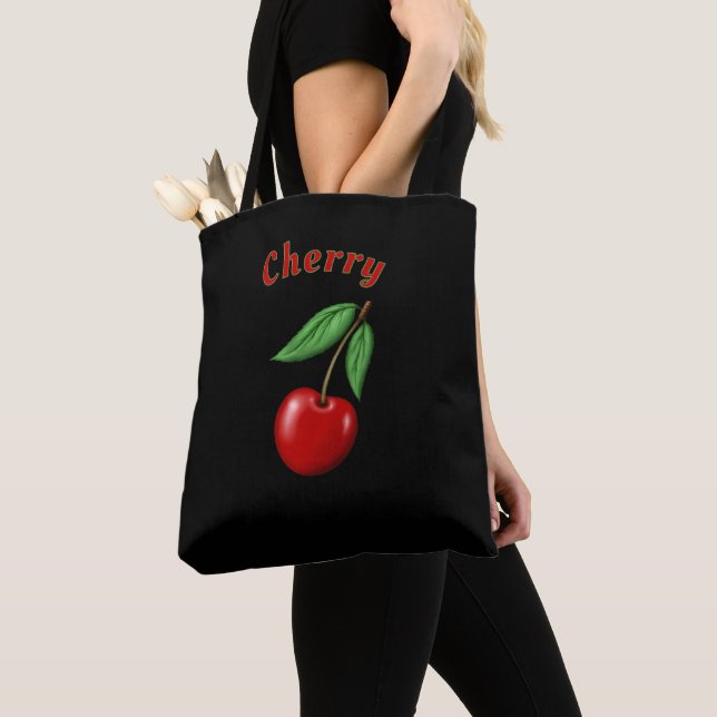 Red Cherry Design Personalized Tote Bag (Close Up)