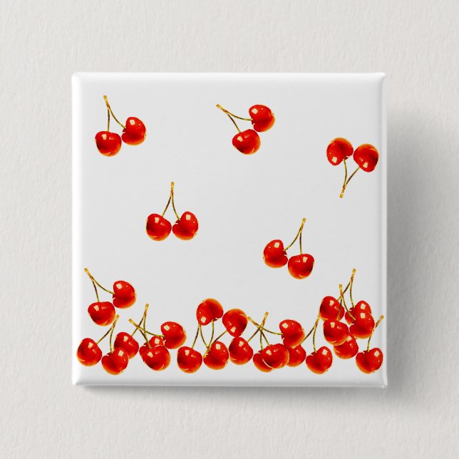 Red Cherry Falling Down 2 Inch Square Button (Front)